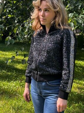 Zadig & Voltaire Deluxe Baby Seq Sequin Bomber Jacket in Black and Silver
